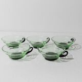 5 Vintage Murano Glass Drinking Glasses in Green and Black Uranium Glass – 1940s Italian Retro Tea & Cocktail Glasses