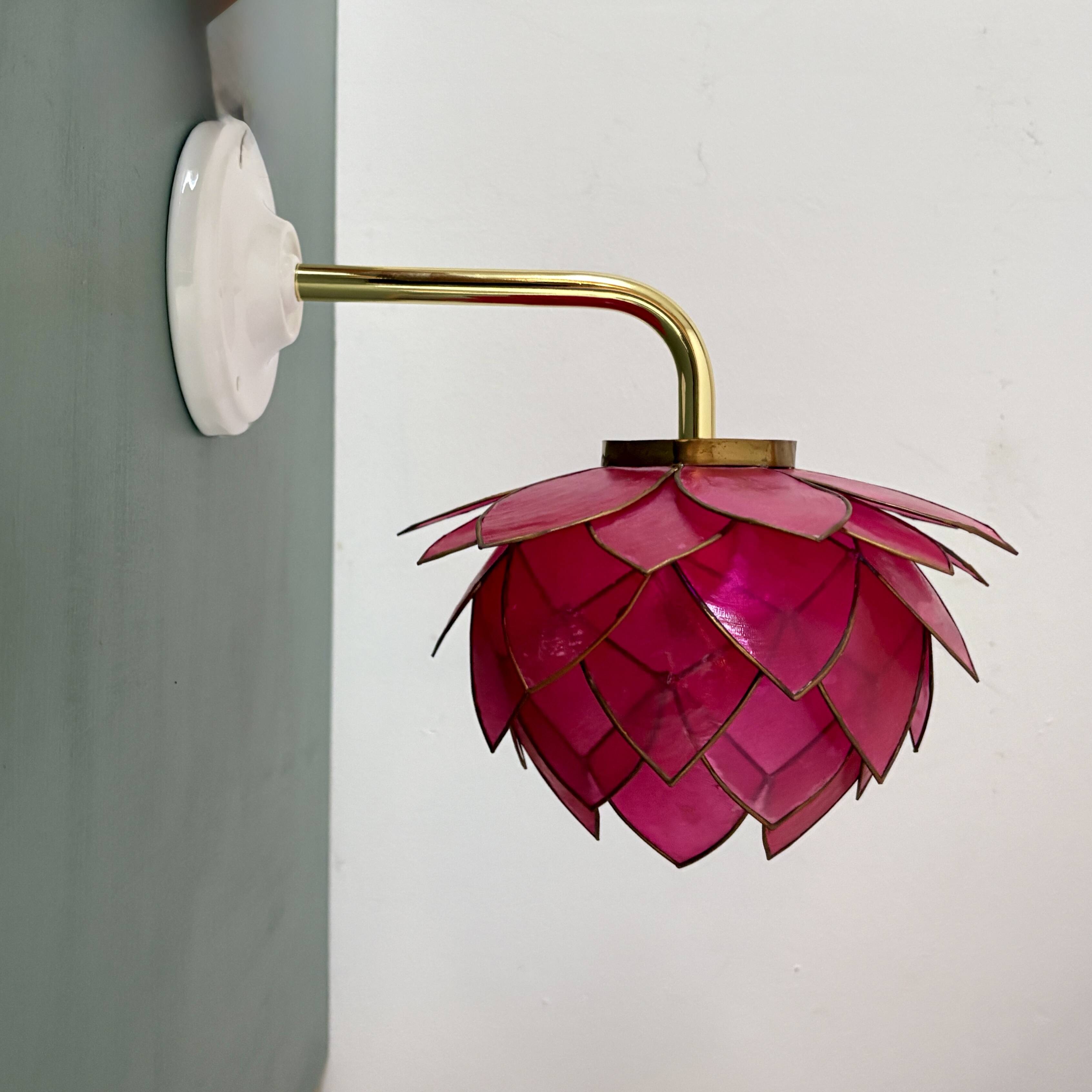 Vintage pink mother-of-pearl angled wall lamp