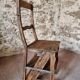 Chaise échelle de bibliothèque en chêne français antique – Tabouret escamotable