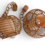 Mid-Century Globe Pendant Lamps, Bamboo & Rattan, c. 1960s
