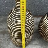 Two Vintage Ethnic Ceramic Vases in Cream and Brown Striped