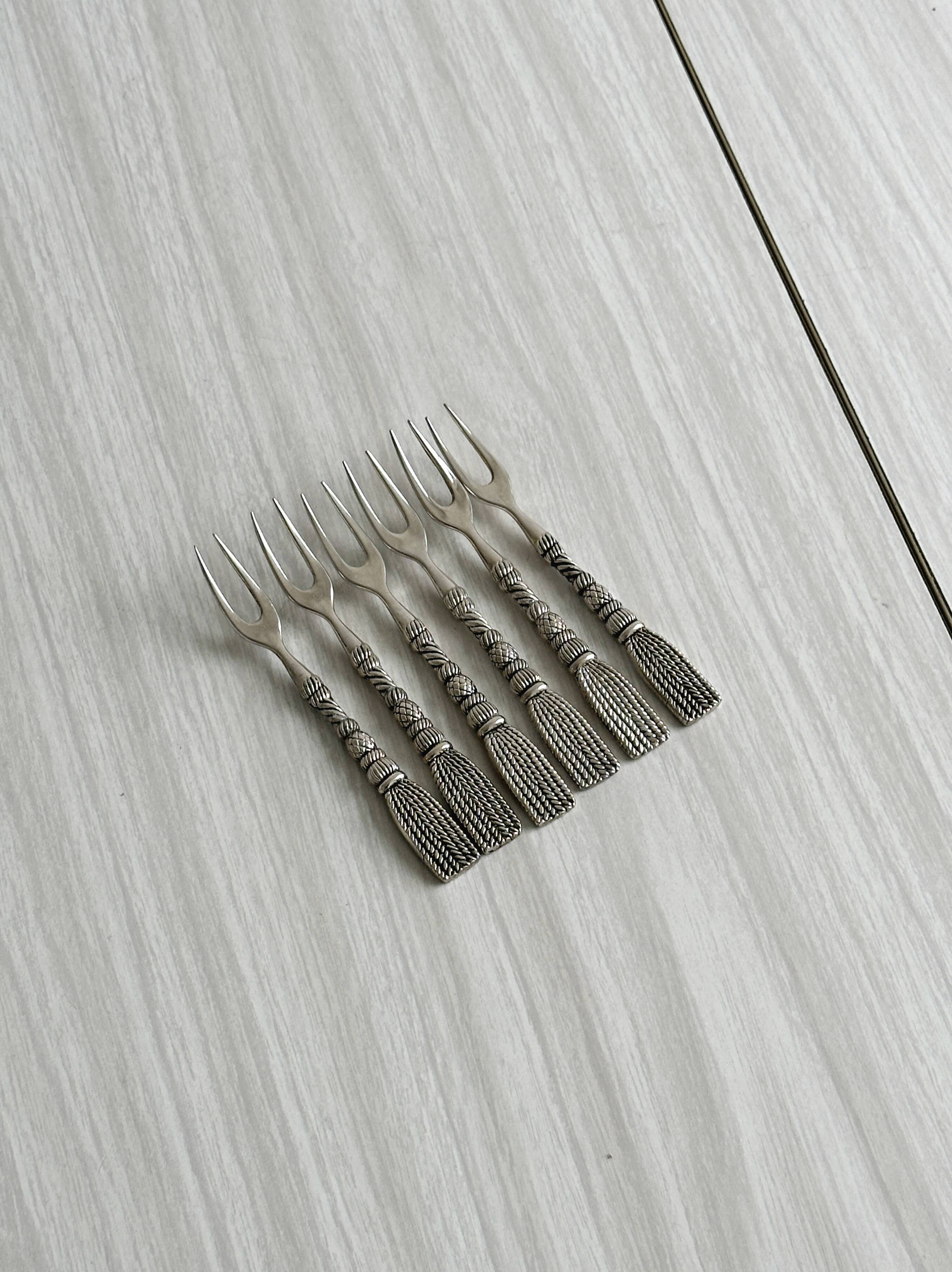 Set of 6 antique metal snail forks