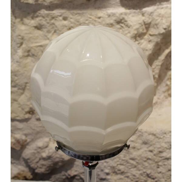 Chrome metal lamp with glass globe, Art Deco style, 20th century period.