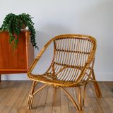 Shell armchair in rattan and bamboo, early 20th century