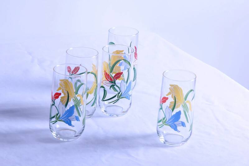 Lot de 5 verres vintage fleurs