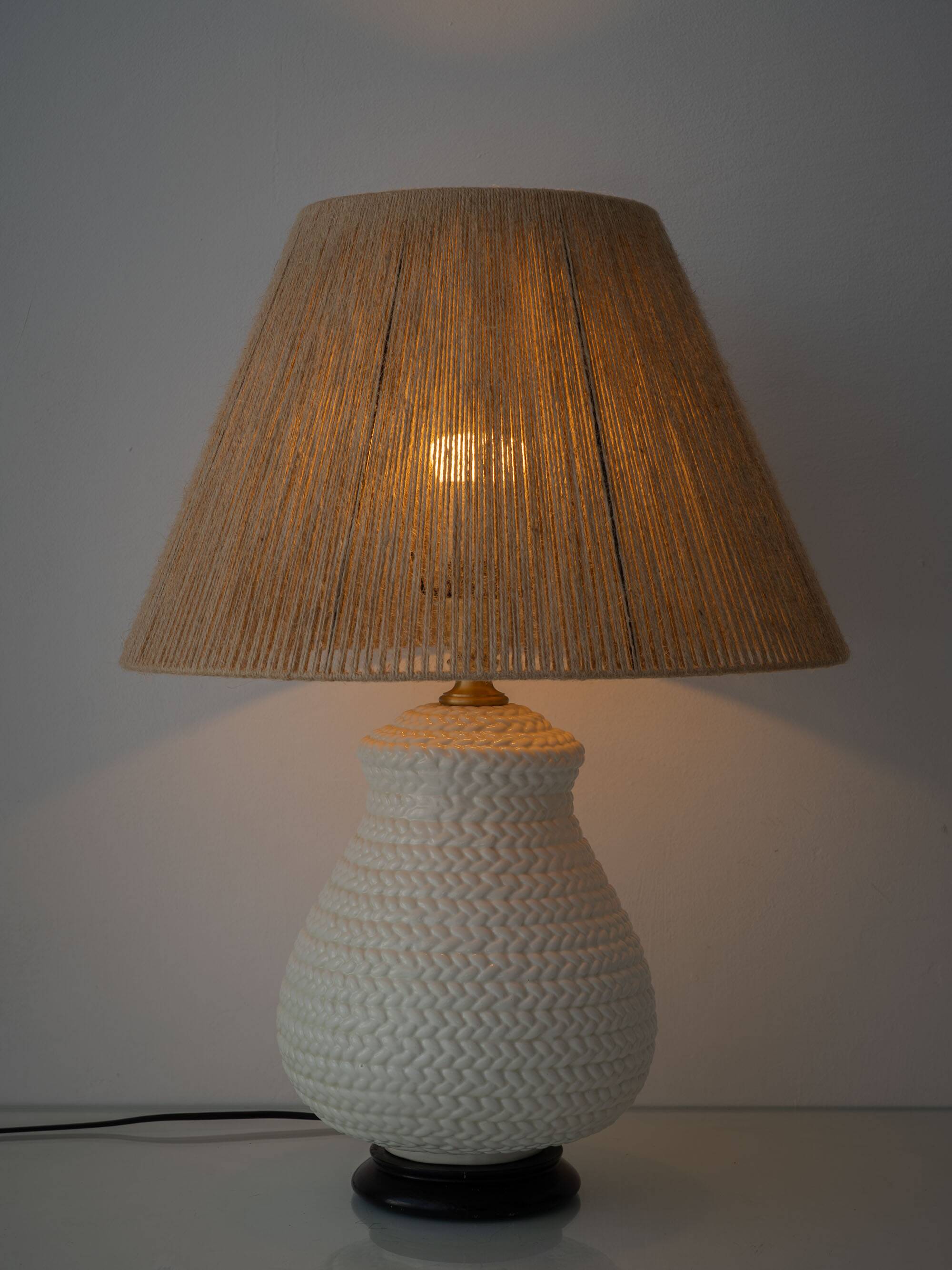 Coastal Table Lamp in Faux Wicker, Manises, Spain, 1960s, New Jute Shade