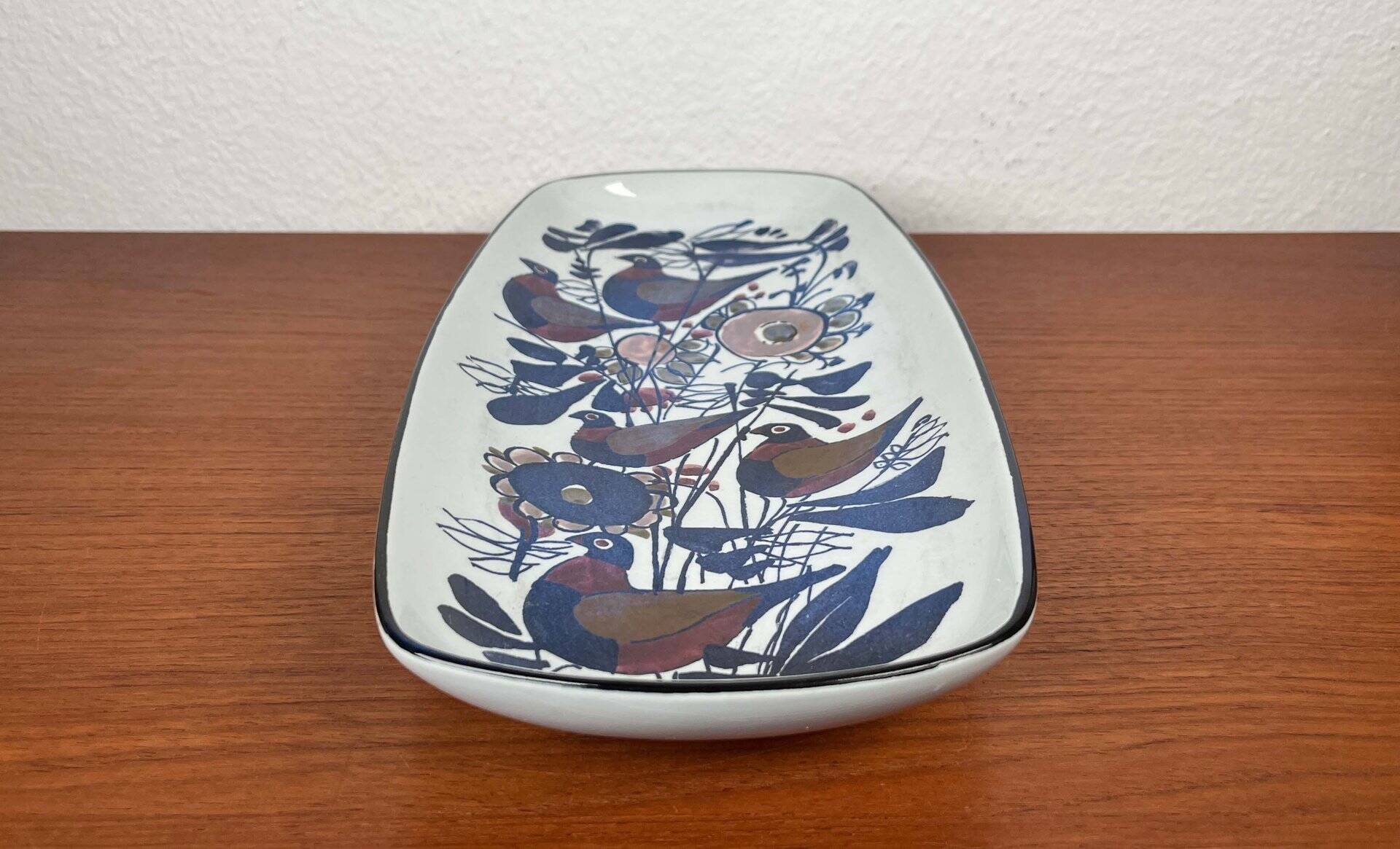 Mid-Century Modern Danish Porcelain Tenera Bowl with Bird Design by Kari Christensen for Aluminia Royal Copenhagen, 1960s