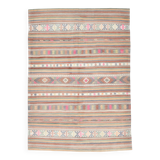 Grand Kilim Vintage en Couleurs Soft, Pièce Unique au Charme Bohème
