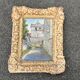 Tableau huile église village signé Remy-Gry - Cadre doré ancien