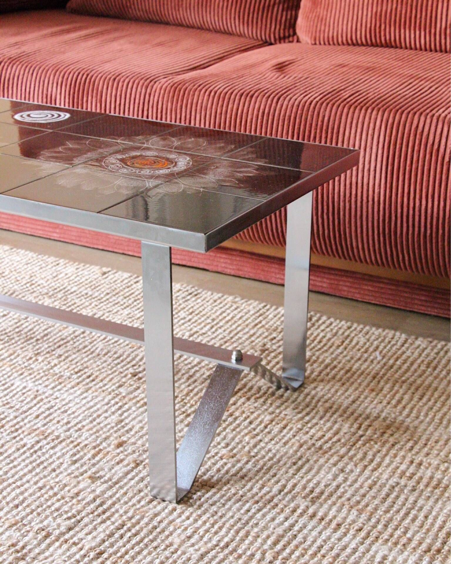 Vintage coffee table in glazed ceramic and metal – 1970s