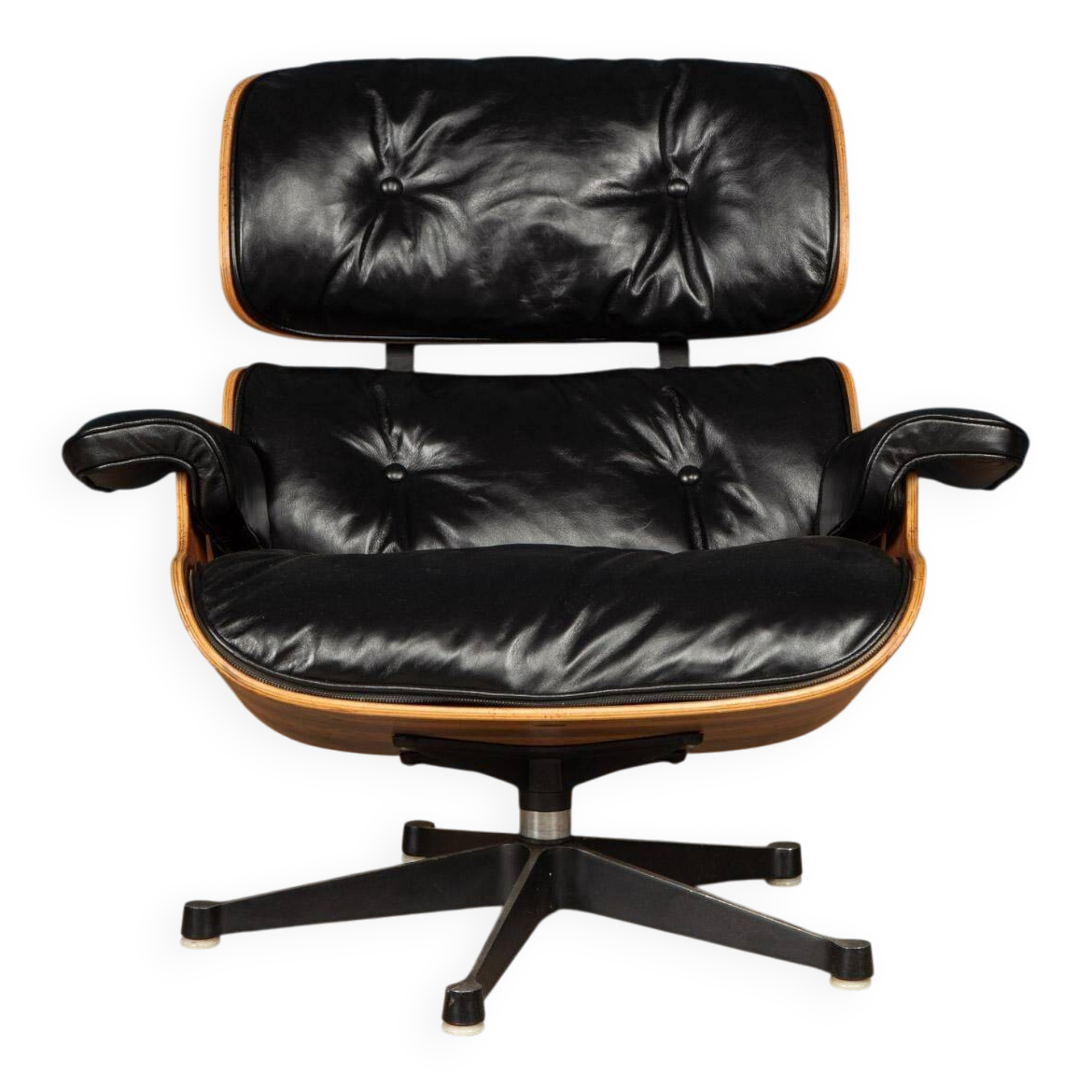 Eames lounge chair in black leather, around 1980