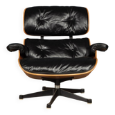 Chaise longue Eames en cuir noir, vers 1980