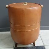 Brown round leatherette sewing box