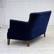 1960s, Danish 2-seater sofa. dark blue furniture velour.