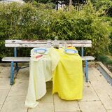 Belgian Linen Tablecloth Embroidered, Yellow Tyedie