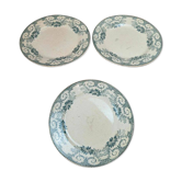 Set of 3 antique flat plates made of ironstone from the Debray Establishments, Clichy service.