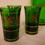 Liquor/digestive service in green and gold glass DELPRETE