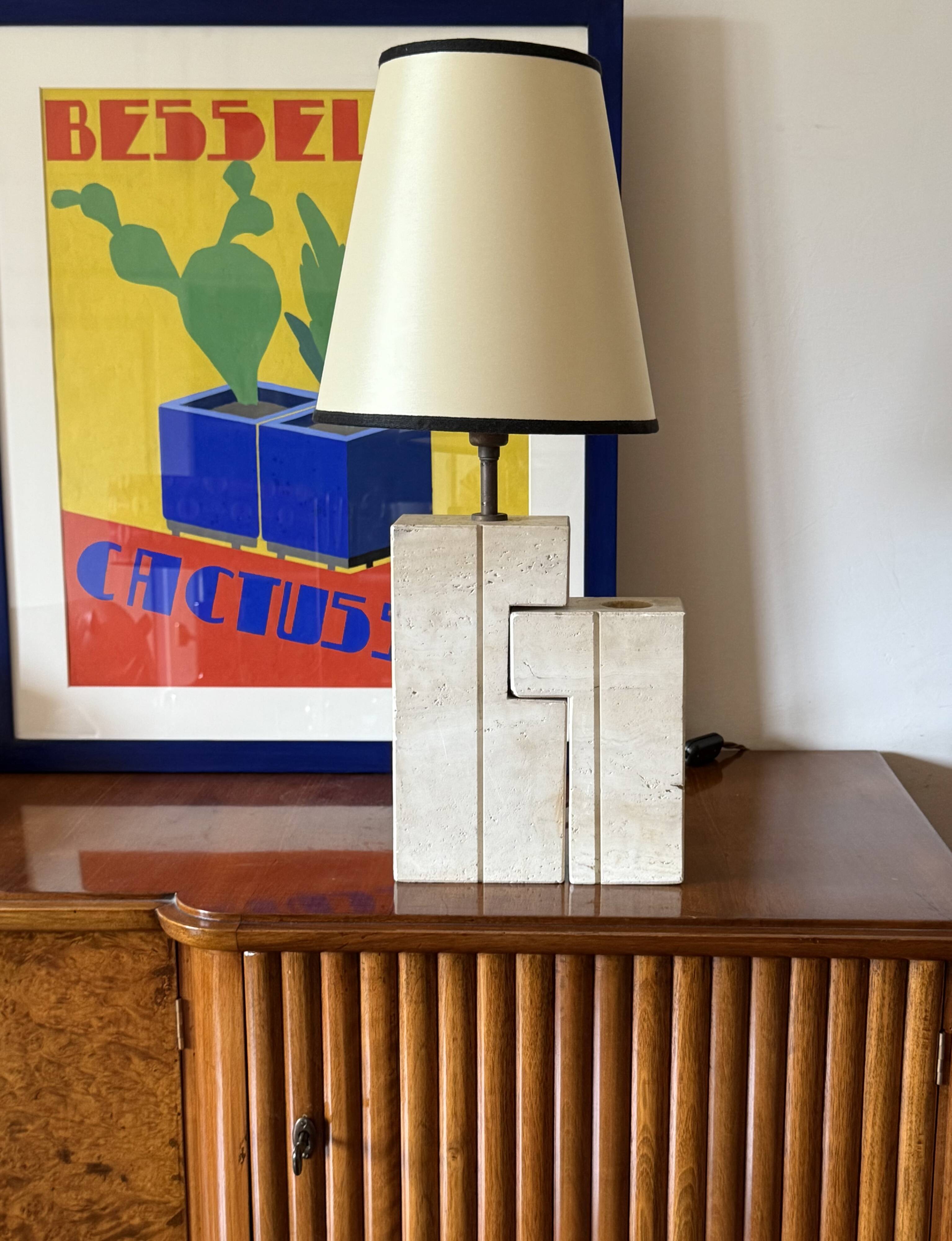 Mid-century modern travertine table lamp, Nucleo Sormani Italy 1960s