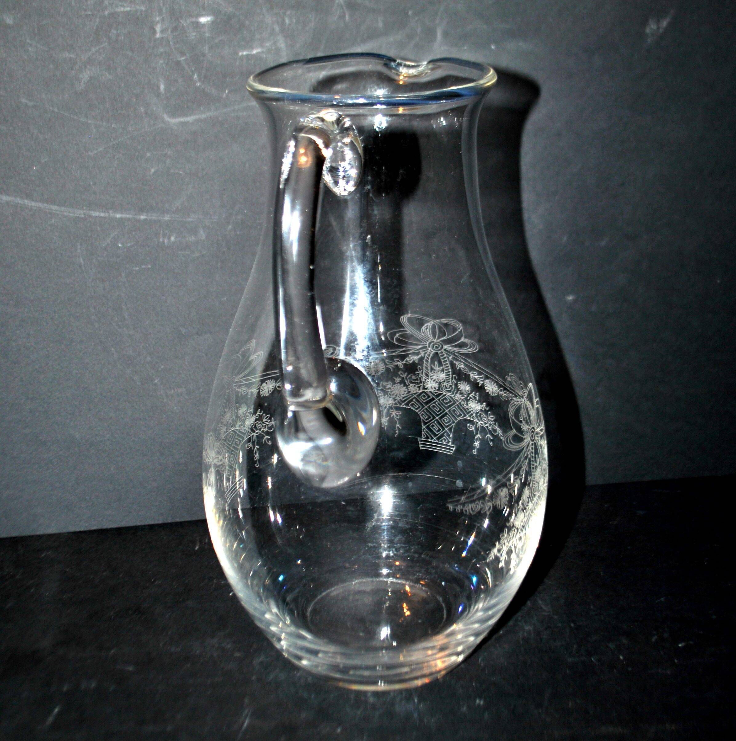 Antique Louis XVI ribbon basket carafe pitcher acid etching pantogravure