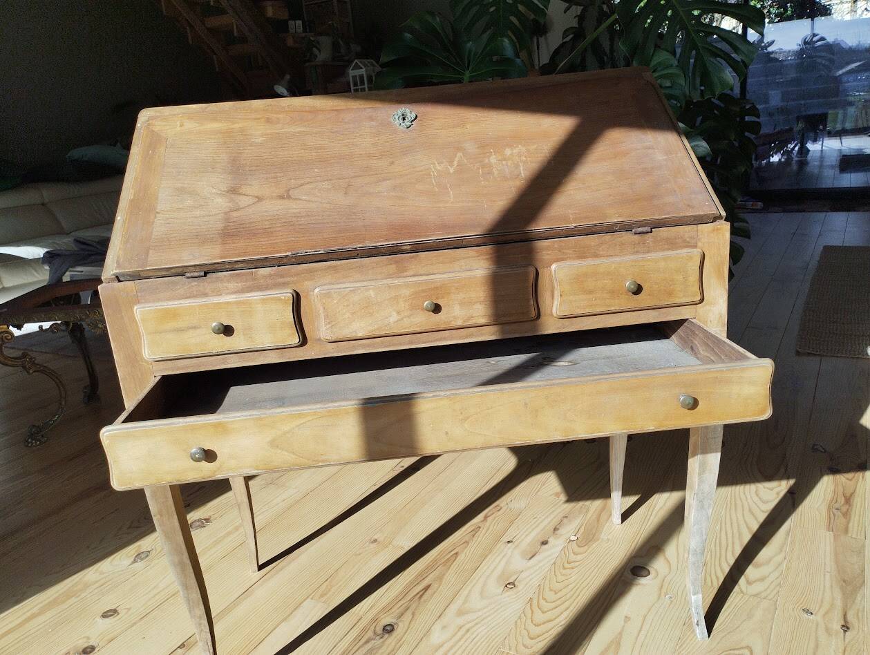 Secrétaire ancien à abattant en bois fruitier, fin XIXème s.