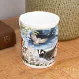 Porcelain Four Seasons Woodland Animals Mug, Winter Nature Scenery