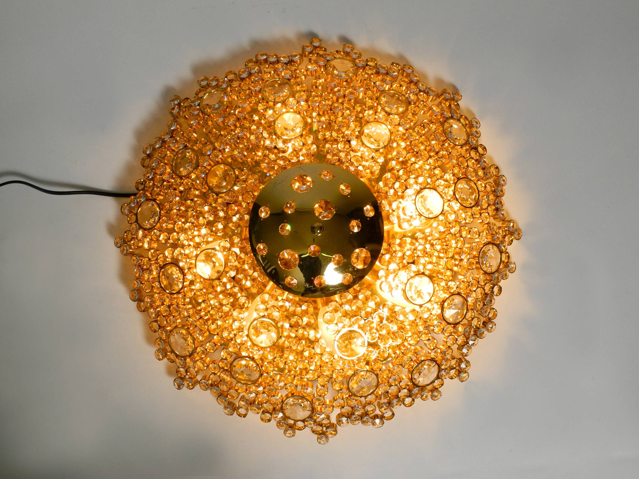 Gorgeous large 1970s Palwa brass ceiling or wall lamp with faceted crystal