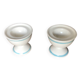Paire ancien coquetier carlton ware 1976 céramique blanc & bleu vintage
