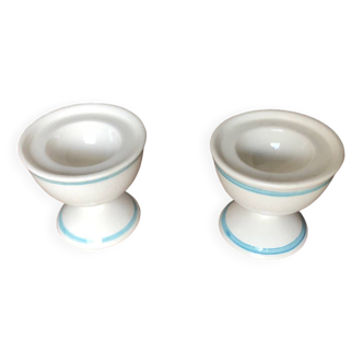 Paire ancien coquetier carlton ware 1976 céramique blanc & bleu vintage