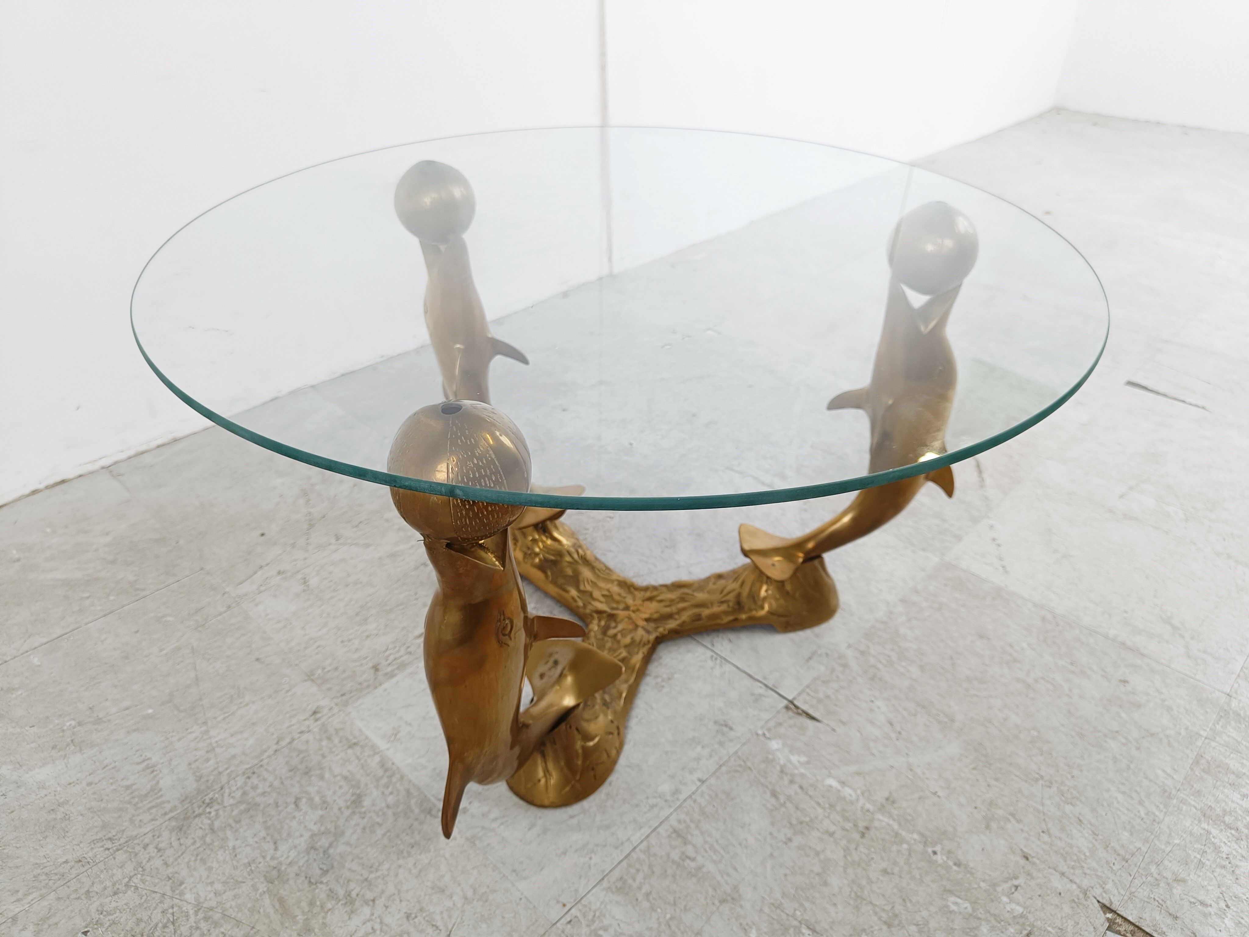 Table basse dauphin vintage en laiton, années 1970