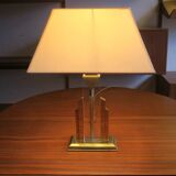 Hollywood regency Boho regency skyscraper table lamp in brass and lucite, 1970s