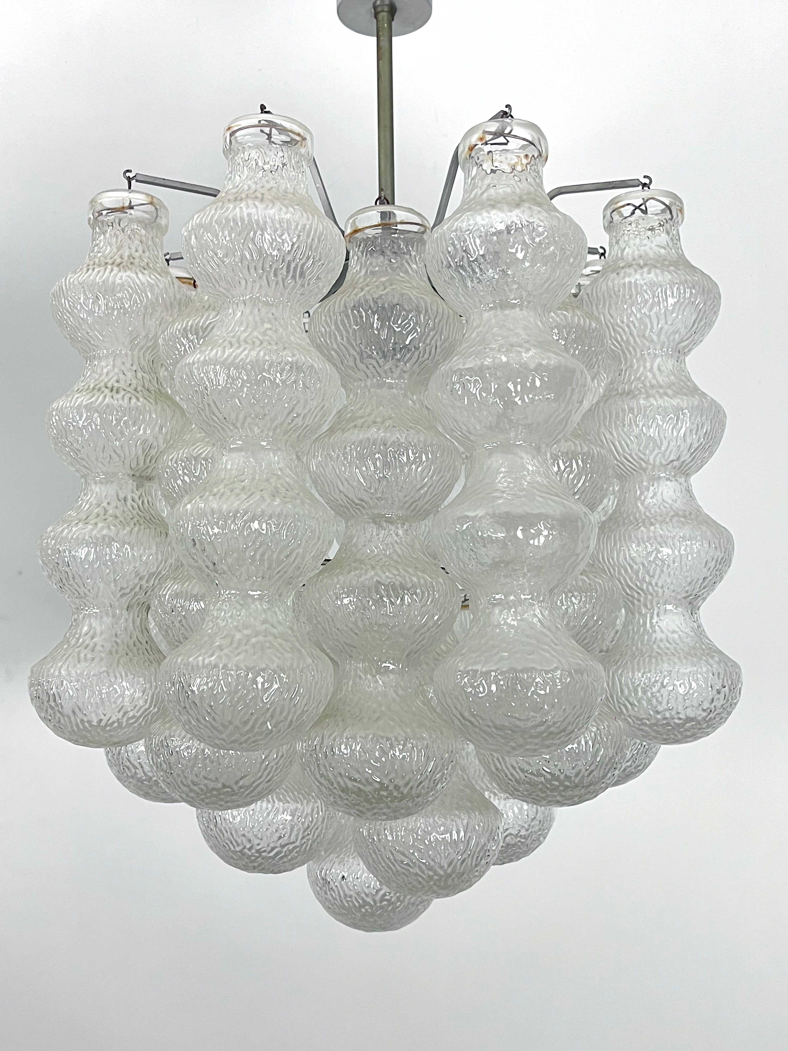 Pair of Mid-Century Murano Bubble Glass chandeliers. Italy 1960s