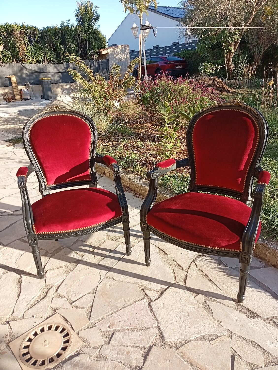 Pair of Louis XV style cabriolet armchairs