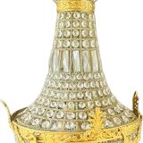 Large Montgolfiere chandelier in gilded bronze and faceted glass pendants