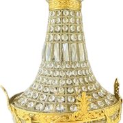 Large Montgolfiere chandelier in gilded bronze and faceted glass pendants