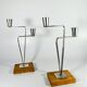 Paire de bougeoirs scandinaves à 2 bras – acier inoxydable et palissandre, Danemark années 1970