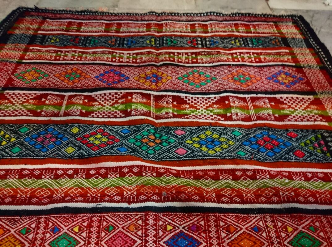 Carpet Berber kilim multicolor vintage Handmade wool 195x85cm