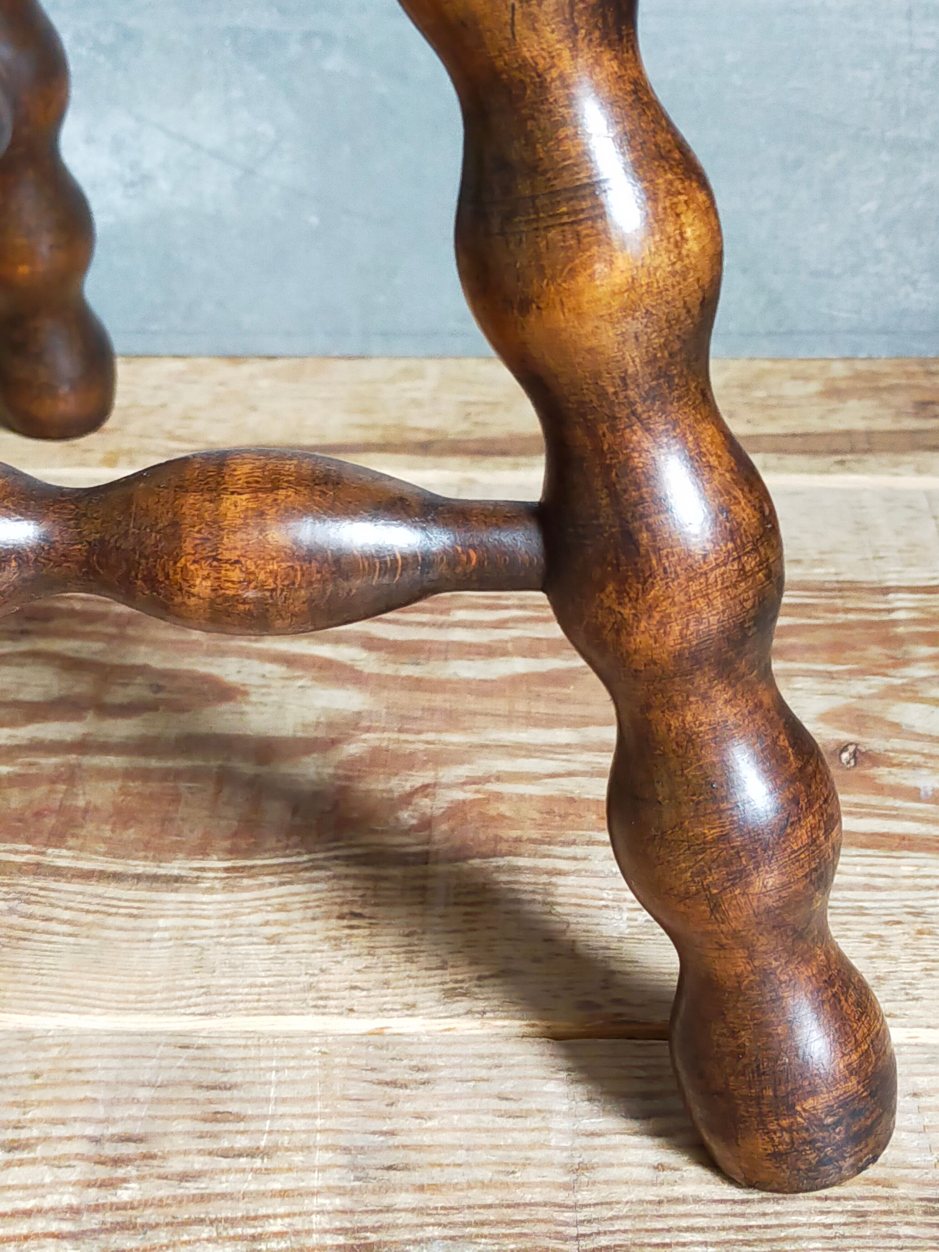 Tripod stool solid wood turned vintage