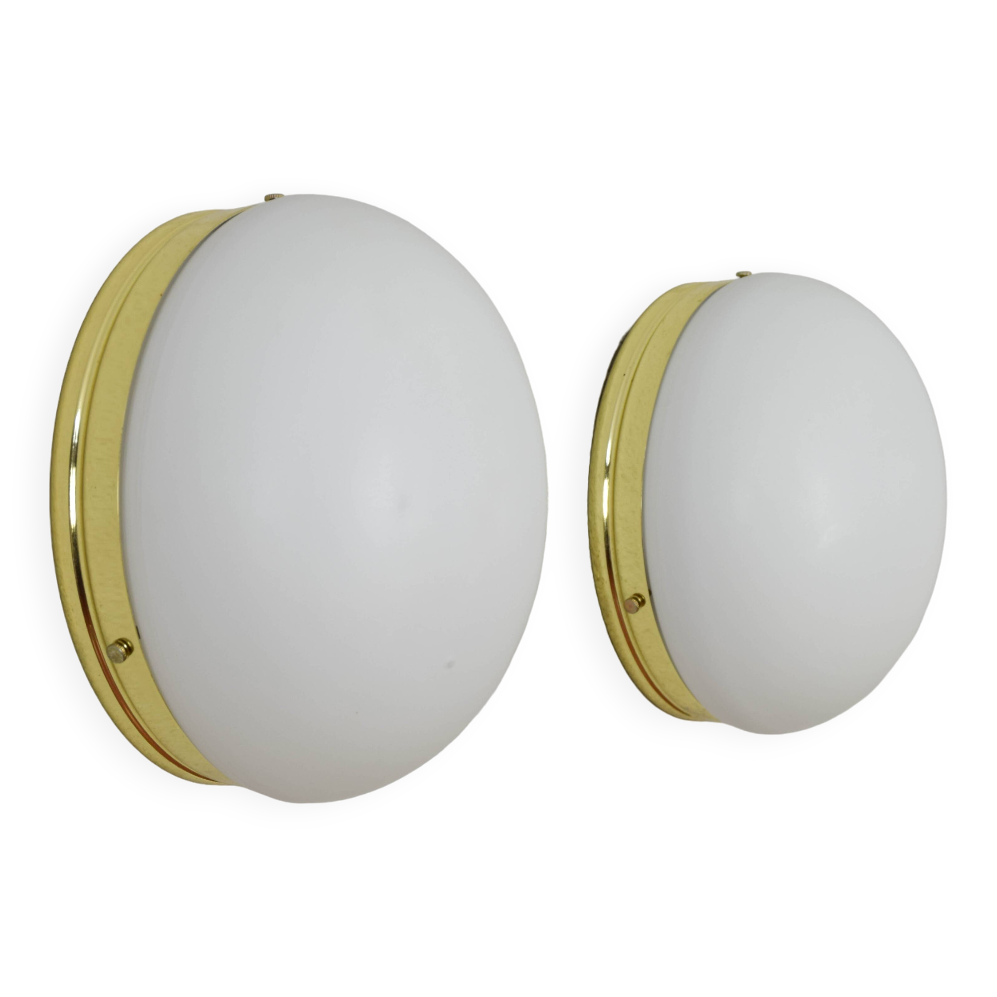 Mid Century Spanish Modern Brass and Opaline Glass Sconces Metalarte 70s