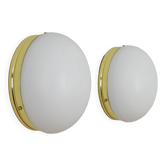 Mid Century Spanish Modern Brass and Opaline Glass Sconces Metalarte 70s