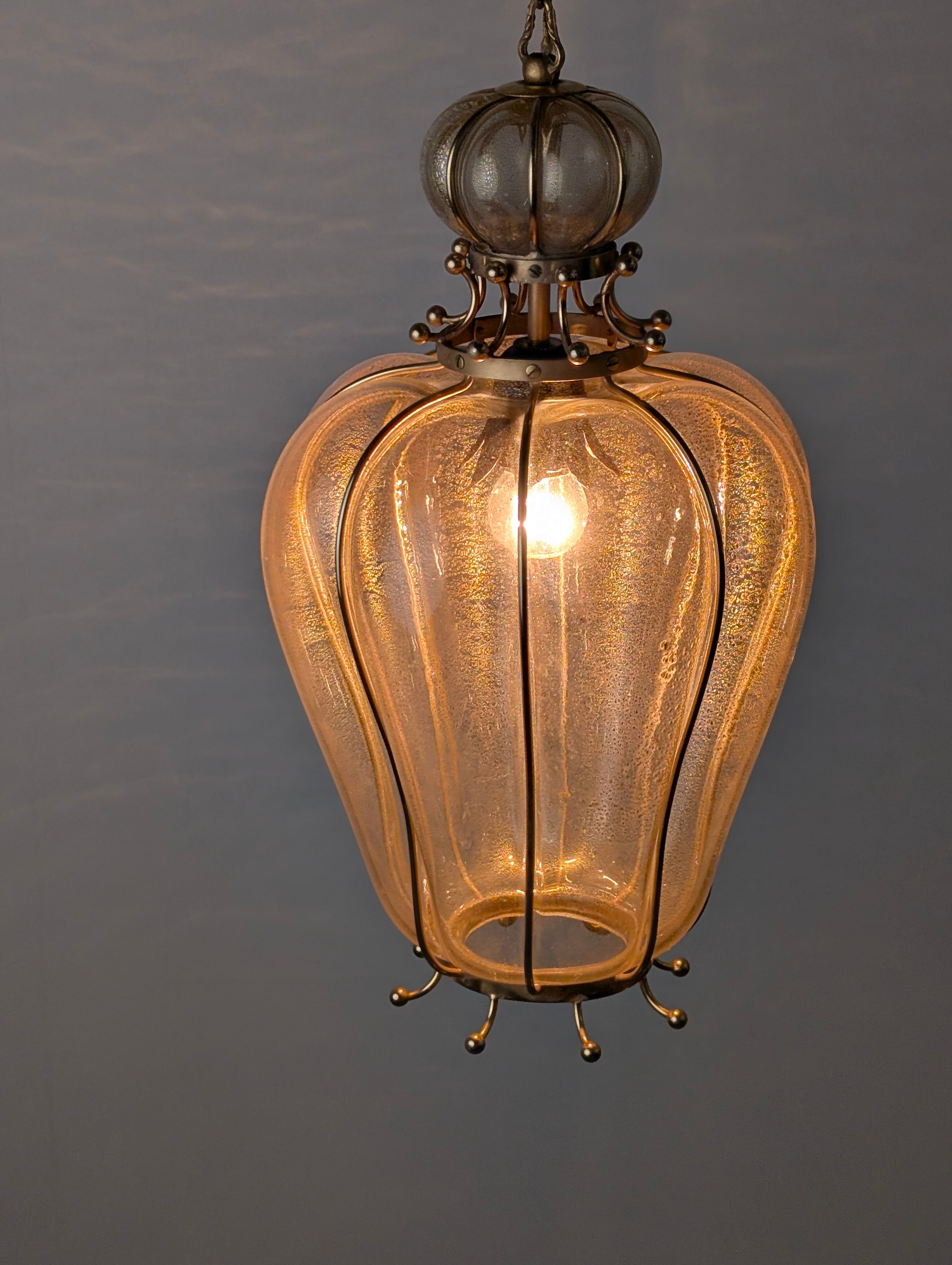 Barovier & Toso Murano blown glass lantern with 24k gold and brass, 1960s