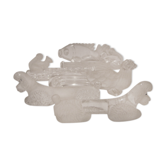 6 vintage animal glass knife holders