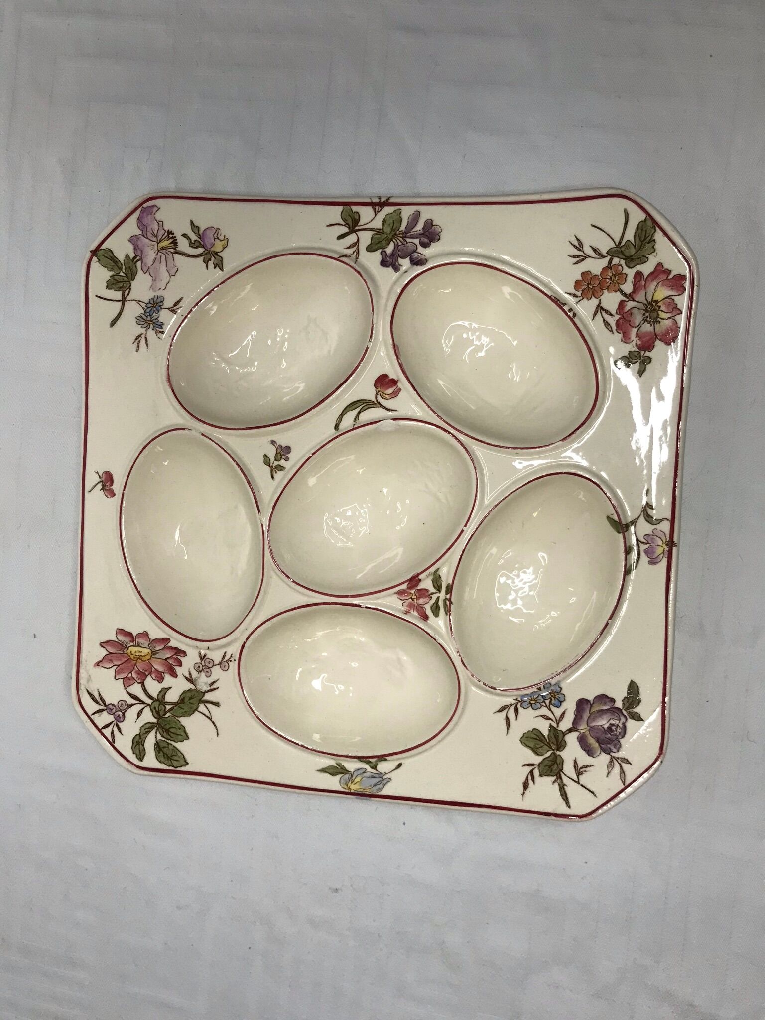 Old square plate longchamp XXth ceramic egg display