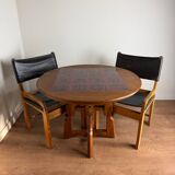 Height-adjustable table in oak and ceramic – Guillerme & Chambron, France