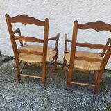 Pair of provencal straw armchairs in walnut