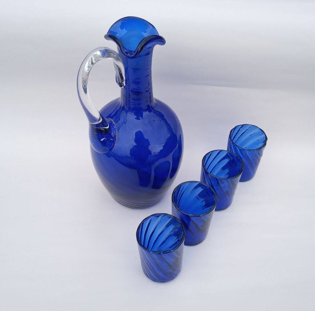Vintage Cobalt Blue Liquor Set Hand Blown