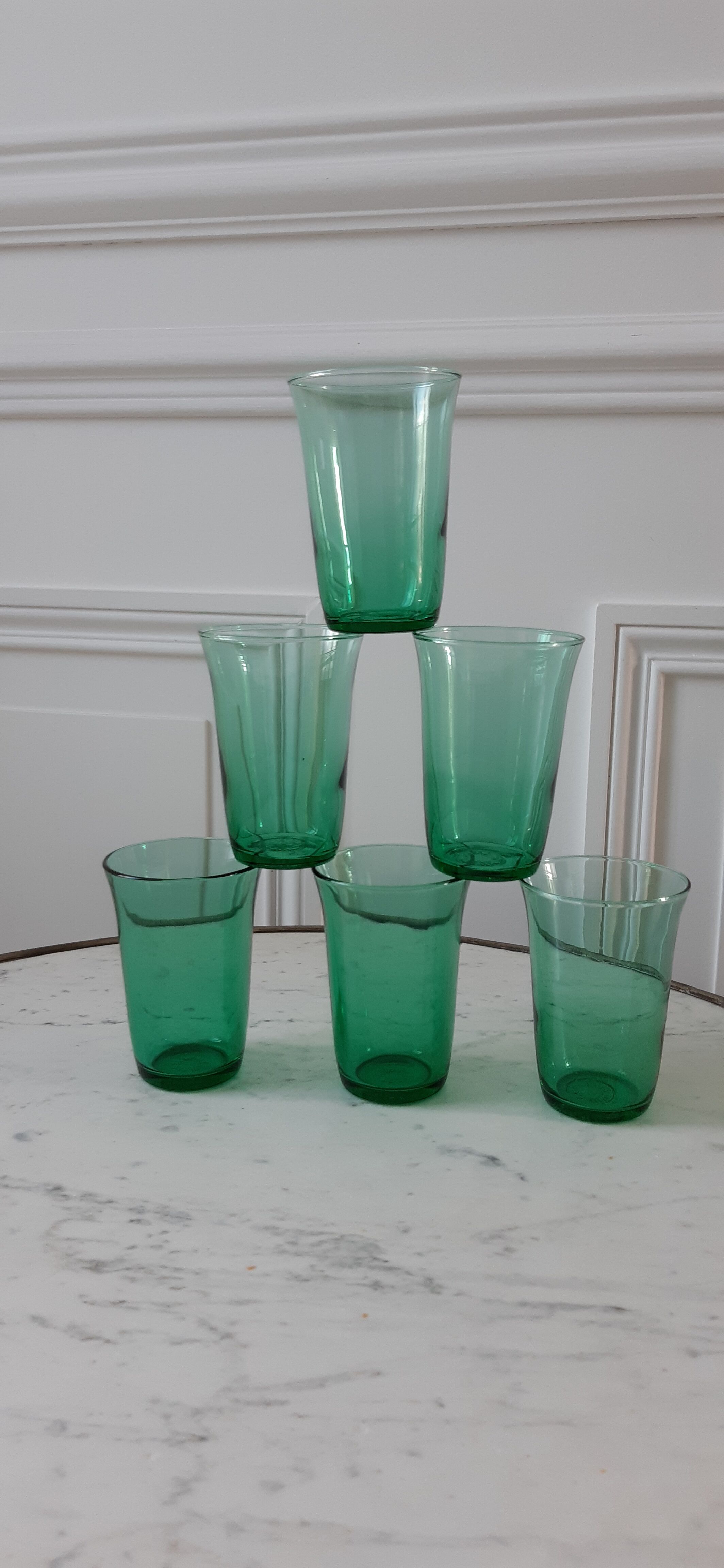 Set of 6 green water glasses 60s