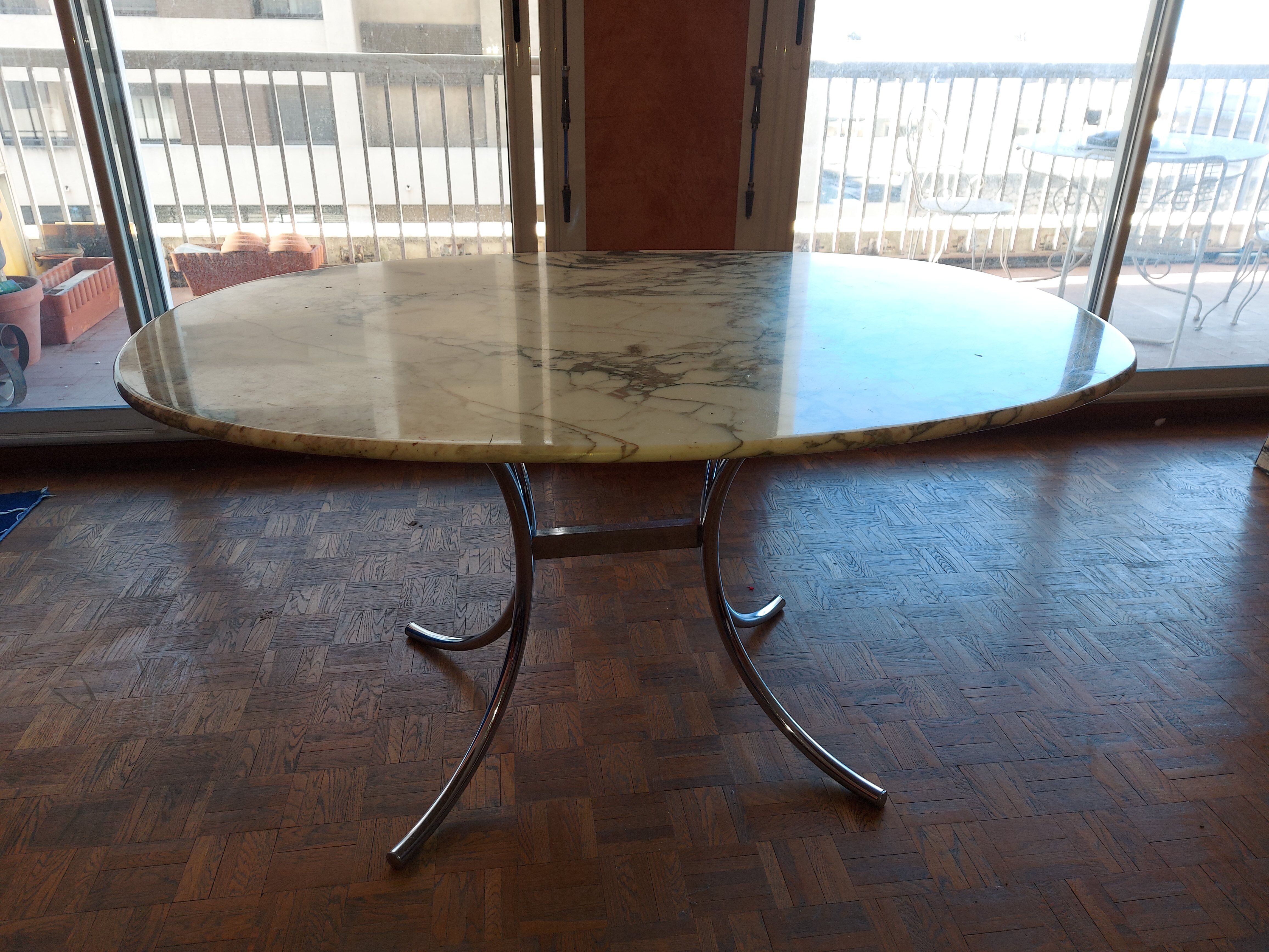 Large dining table in vintage marble 70'S Roche and Bobois