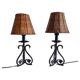 Spanish Hand Forged Wrought Iron Table Lamps with Hand Woven Wicker Shades