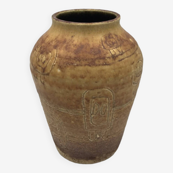Vintage accolay ceramic vase, brutalist art, signed hubert guy