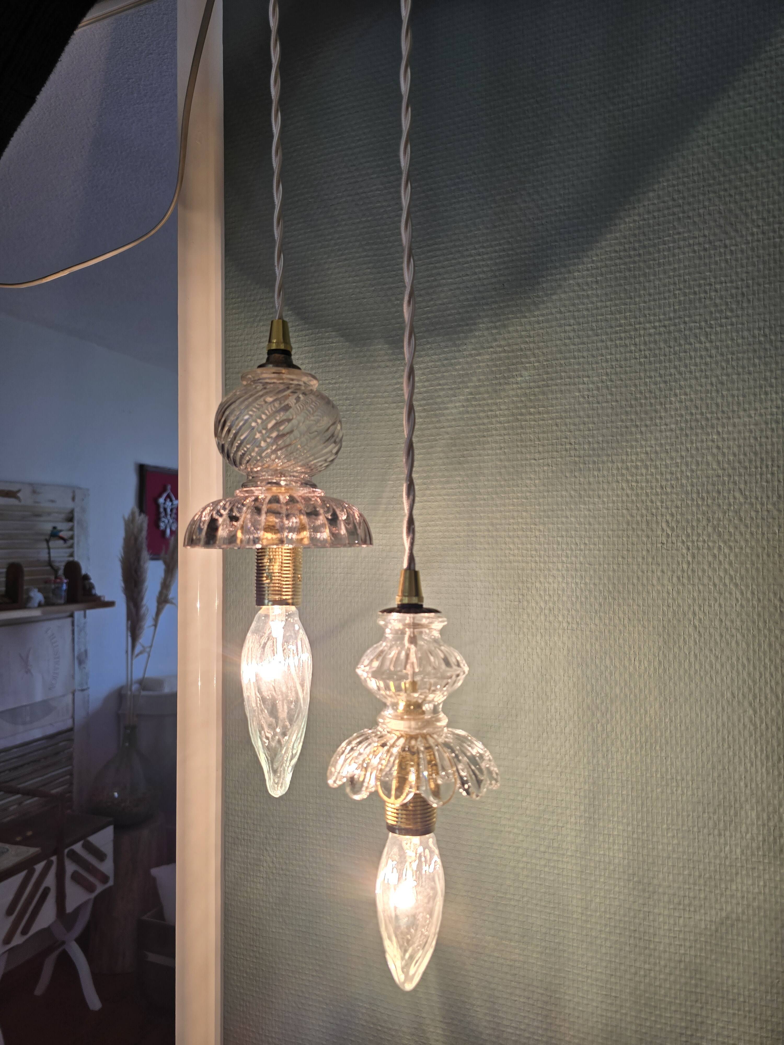 Suspension double en verre inspiration Murano